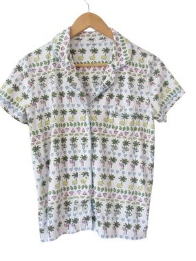 Roller Rabbit Pajama Top Medium Elephant Monkey Palm Trees Tropical Short Sleeve
